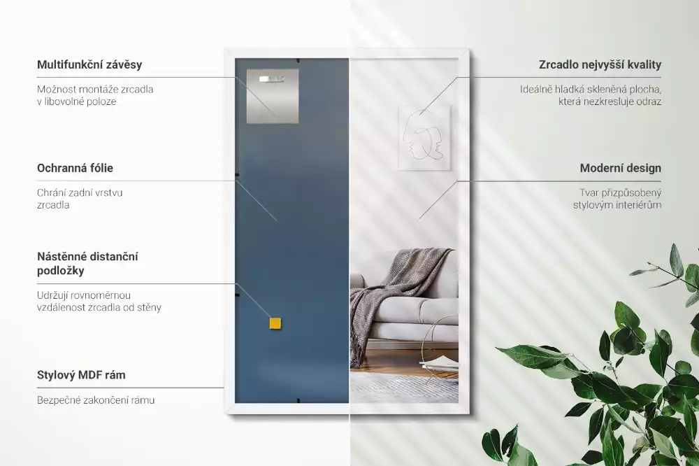Rektangulär spegel med vit ram