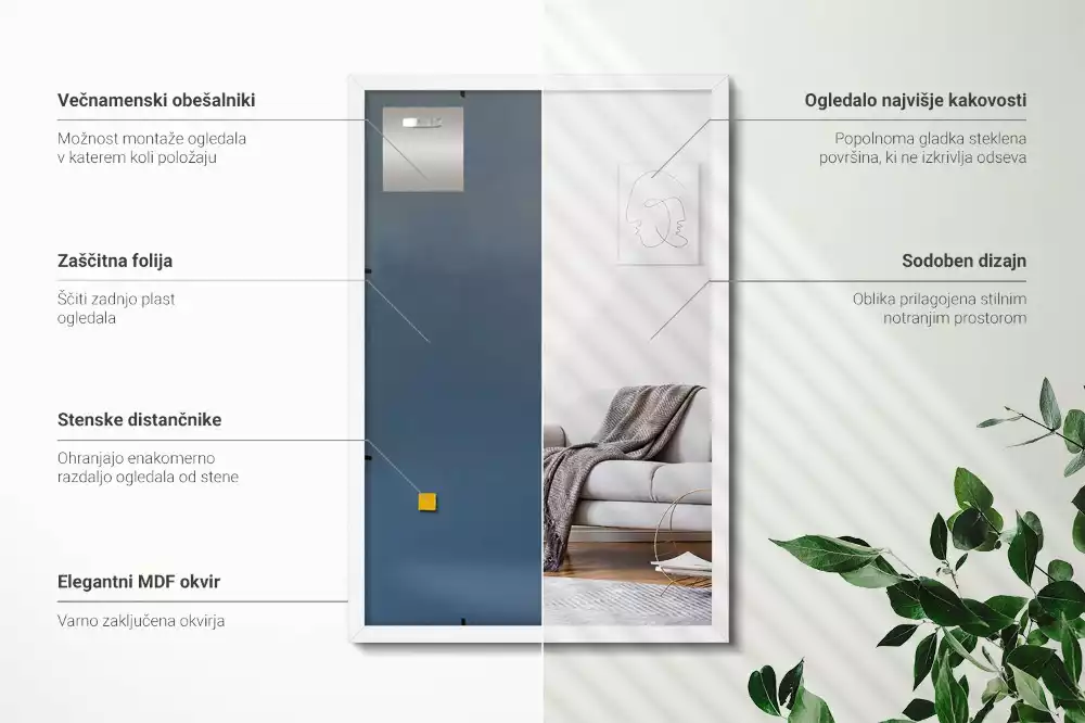 Rektangulär spegel med vit ram
