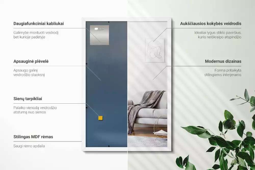 Rektangulär spegel med vit ram