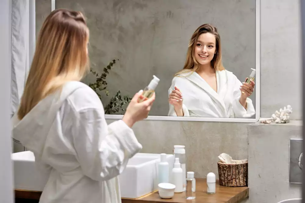 Rektangulär spegel med vit ram