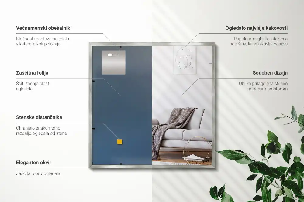 Rektangel spegel med silverram Väggmonterad dekorerad