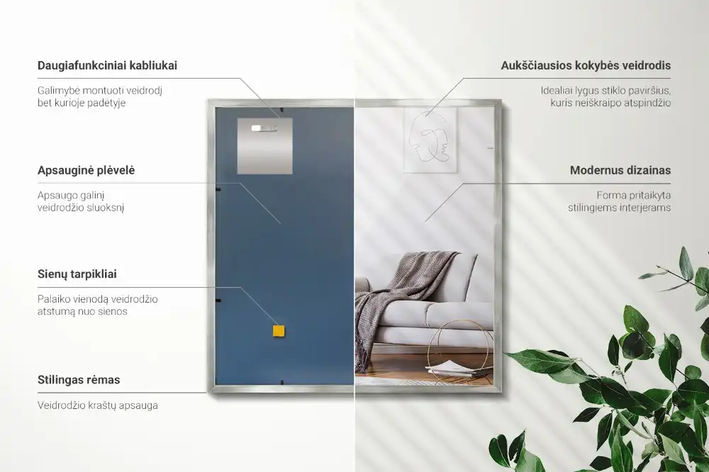 Rektangel spegel med silverram Väggmonterad dekorerad