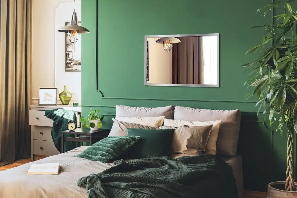 Rektangel spegel med silverram Väggmonterad dekorerad