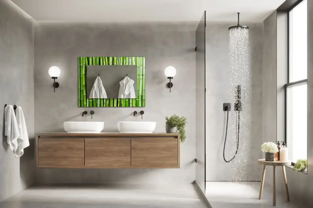 Rektangulär spegel med tryck Gröna bambu stjälkar