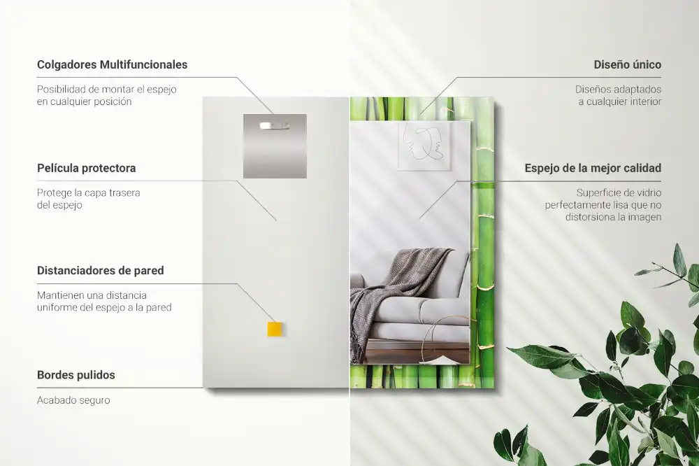Rektangulär spegel med tryck Gröna bambu stjälkar
