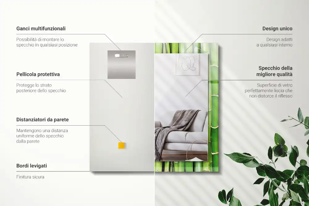 Rektangulär spegel med tryck Gröna bambu stjälkar