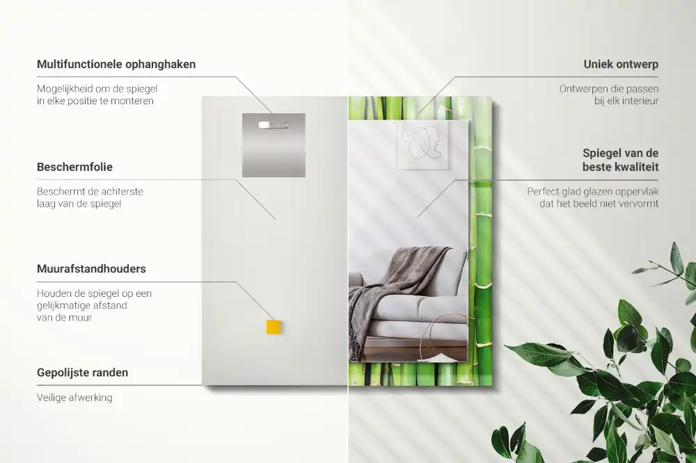 Rektangulär spegel med tryck Gröna bambu stjälkar