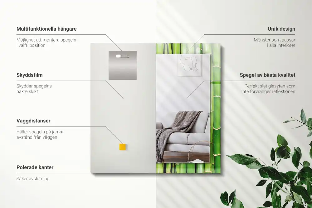 Rektangulär spegel med tryck Gröna bambu stjälkar