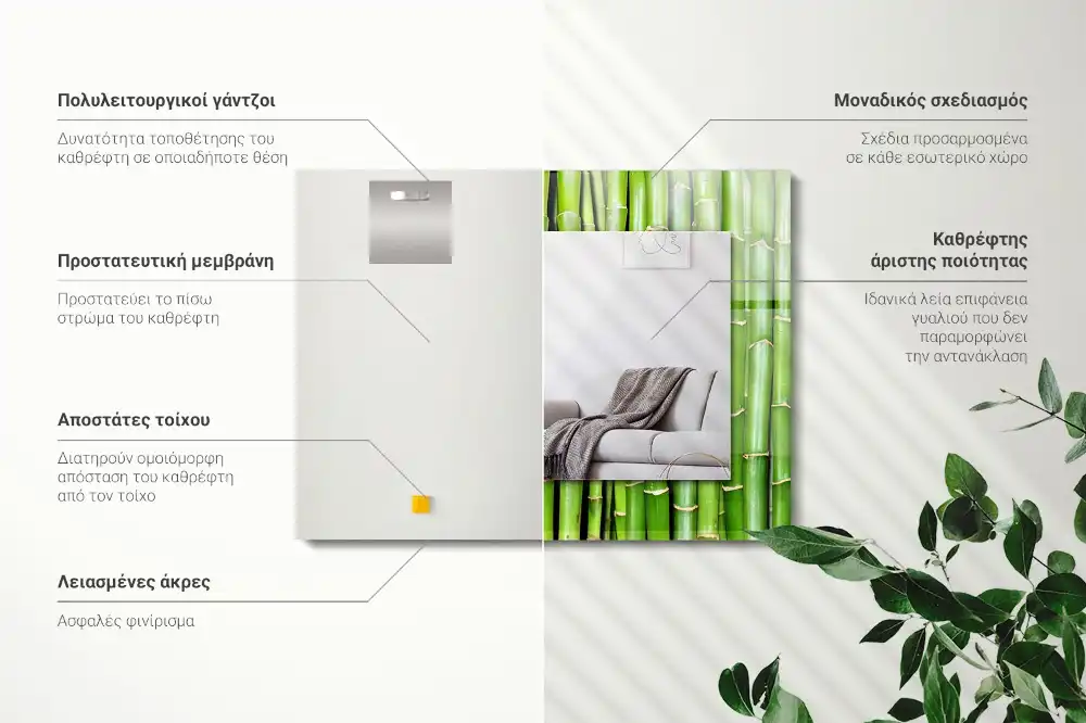 Rektangulär spegel med tryck Gröna bambu stjälkar