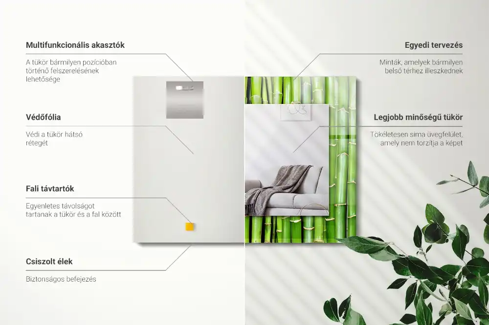 Rektangulär spegel med tryck Gröna bambu stjälkar