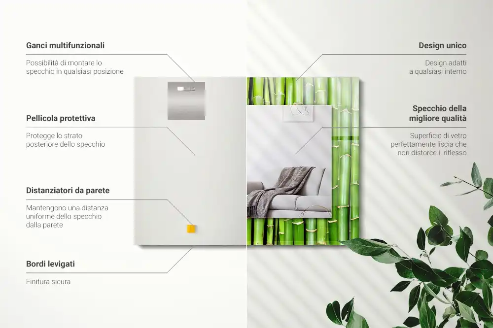 Rektangulär spegel med tryck Gröna bambu stjälkar