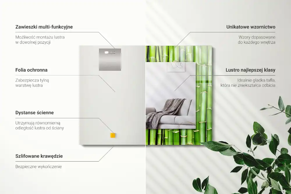 Rektangulär spegel med tryck Gröna bambu stjälkar