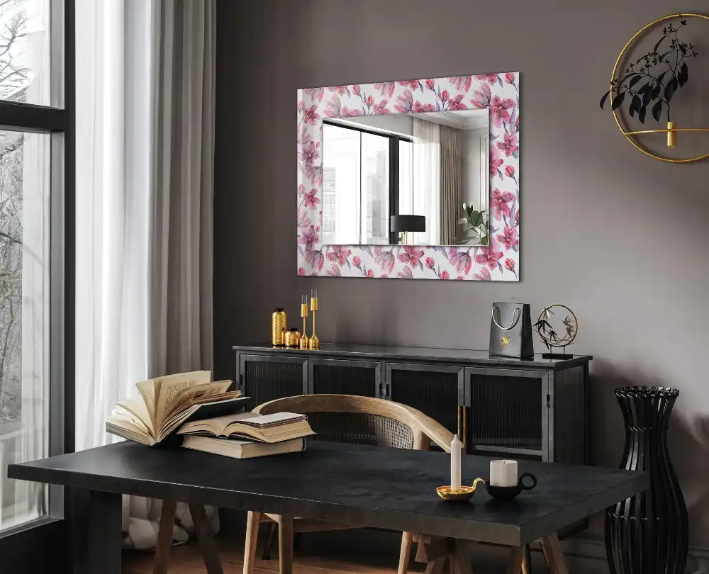 Rektangulär spegel med tryck Akvarell blommor mönster