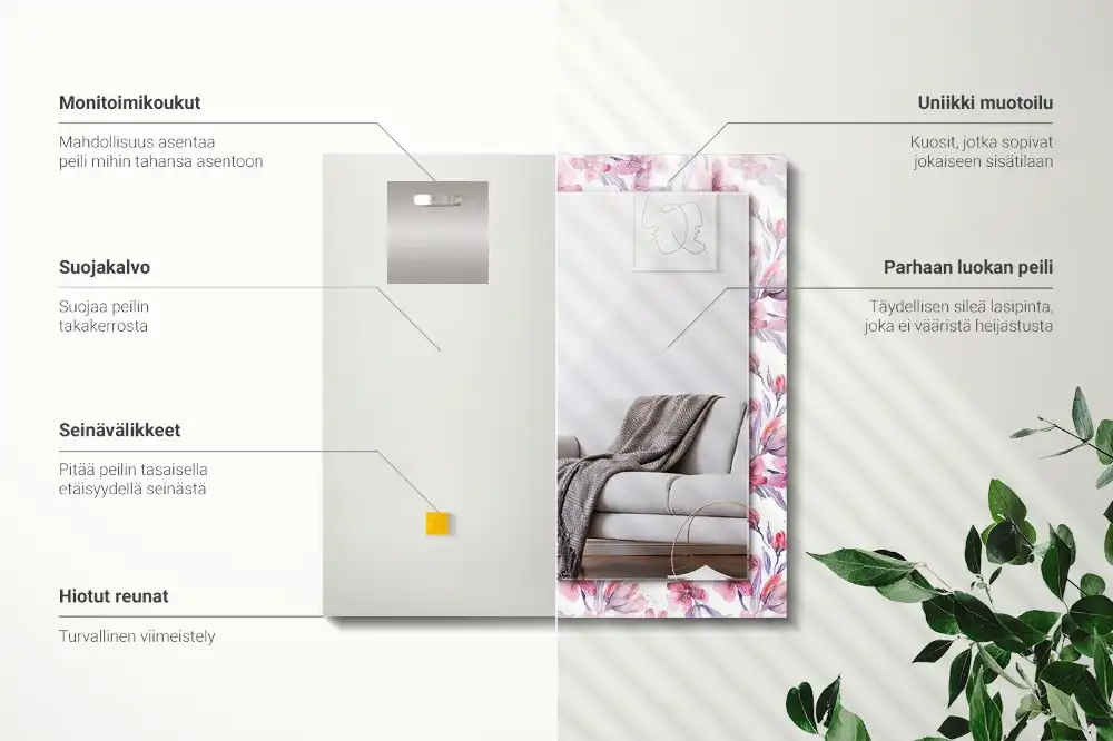 Rektangulär spegel med tryck Akvarell blommor mönster