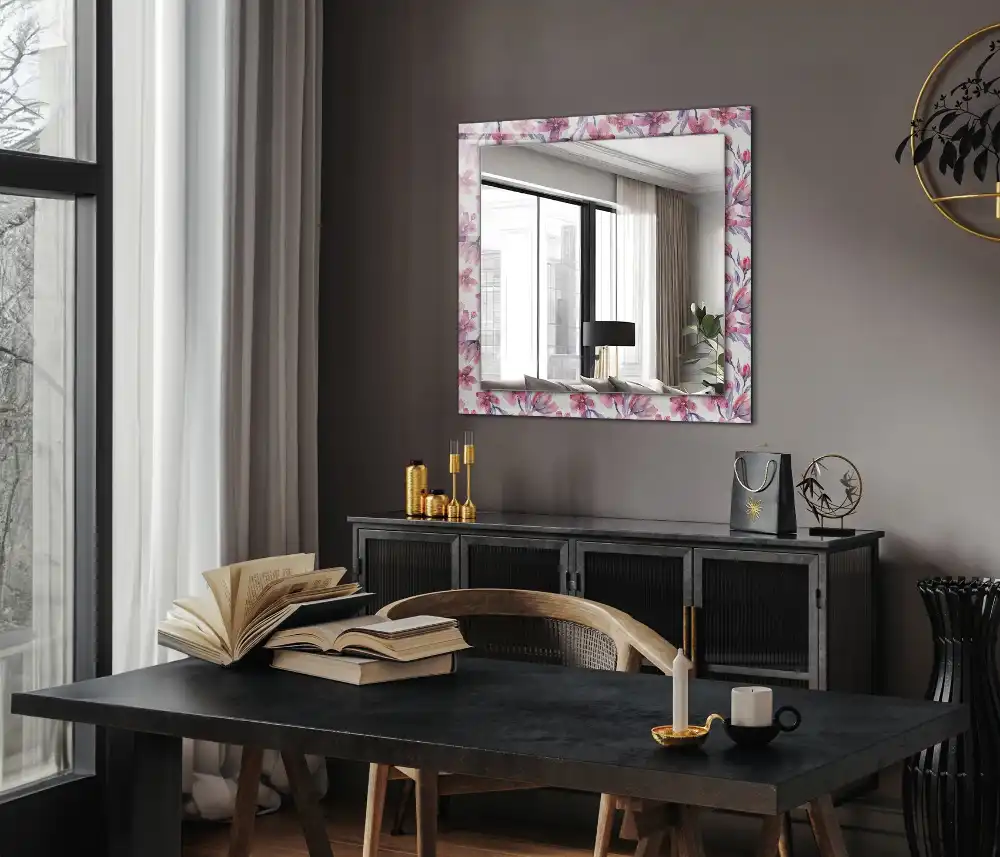 Rektangulär spegel med tryck Akvarell blommor mönster