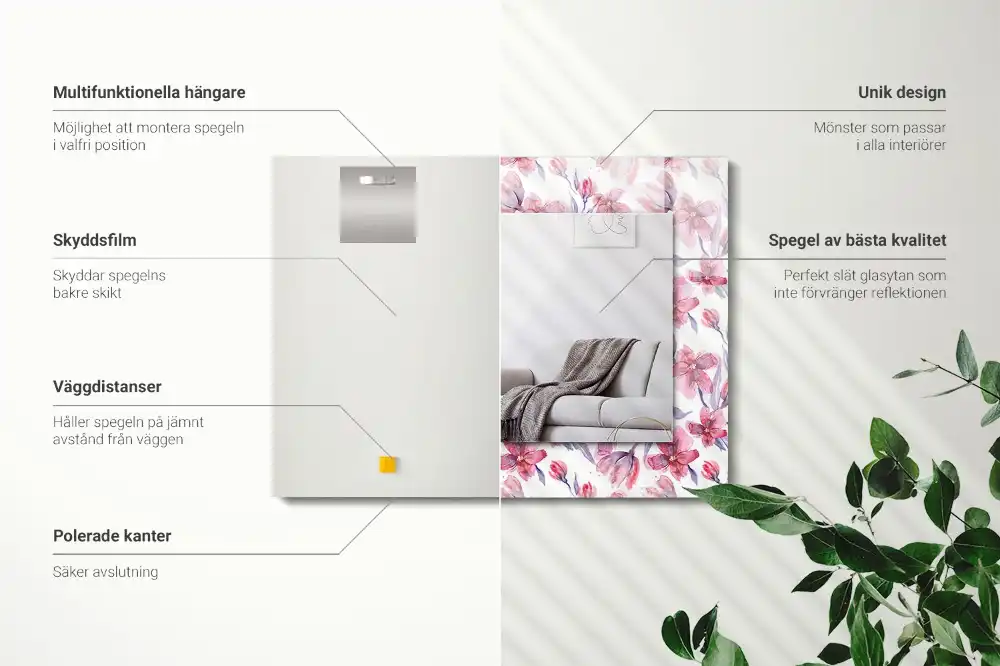 Rektangulär spegel med tryck Akvarell blommor mönster