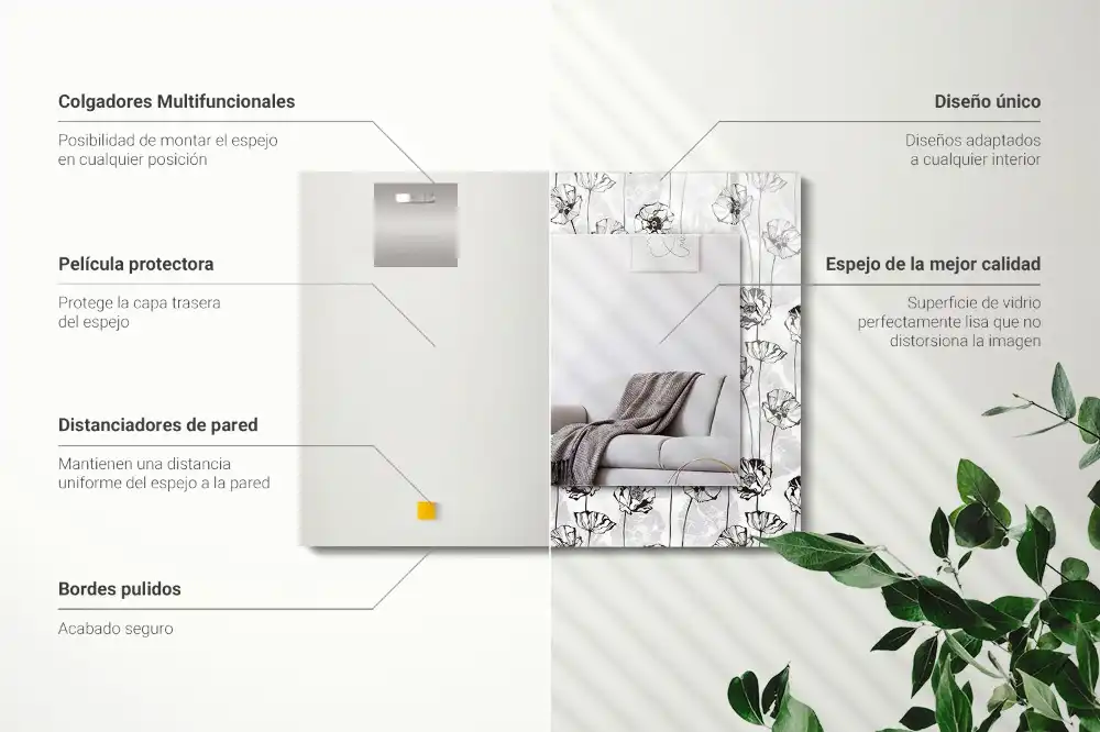 Dekorativ spegel med tryck Blommor monokromt mönster