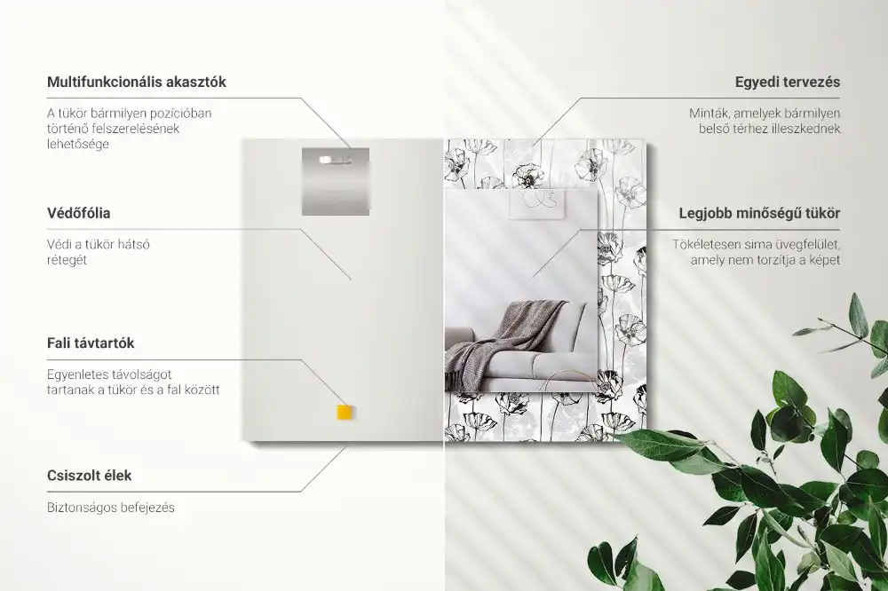 Dekorativ spegel med tryck Blommor monokromt mönster