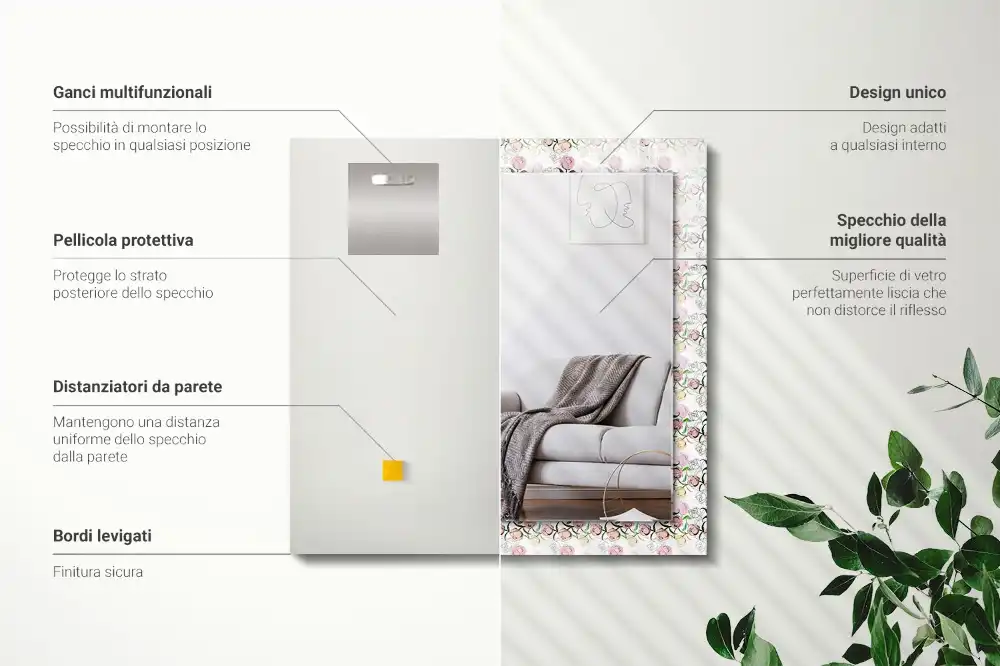 Rektangulär spegel med tryck Blommönster