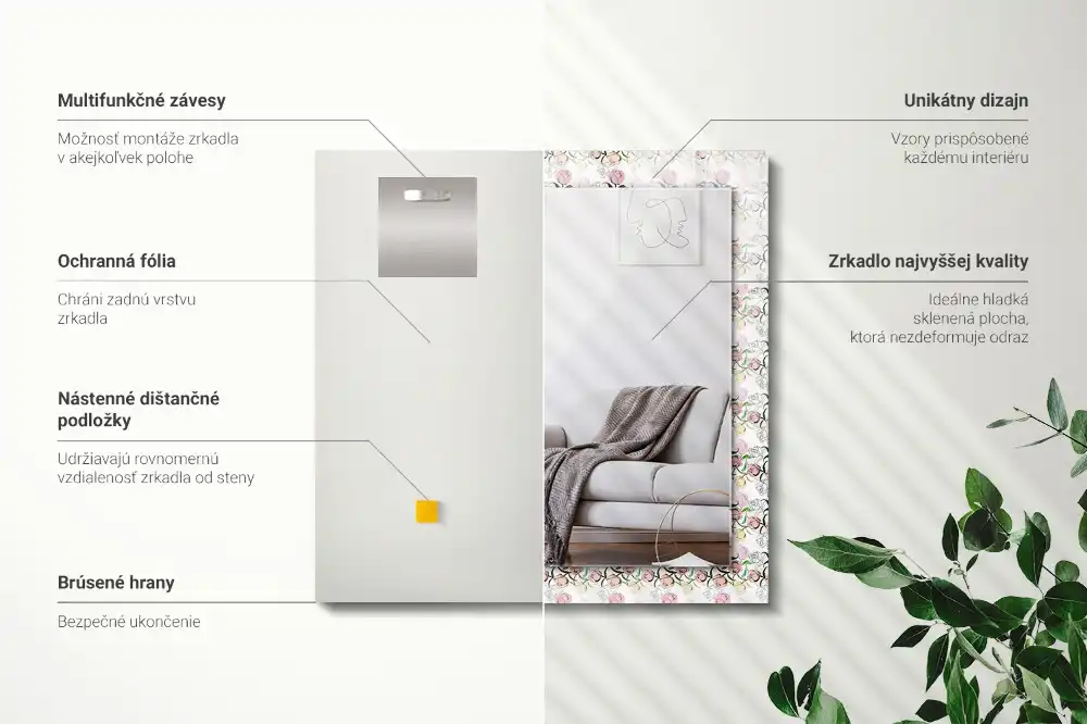 Rektangulär spegel med tryck Blommönster