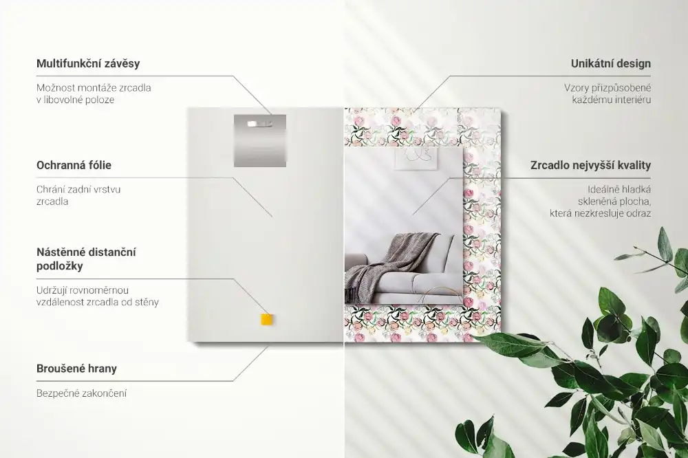 Rektangulär spegel med tryck Blommönster