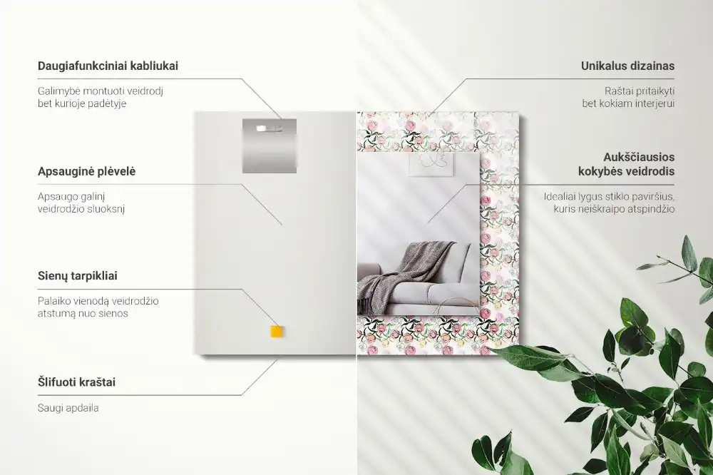 Rektangulär spegel med tryck Blommönster