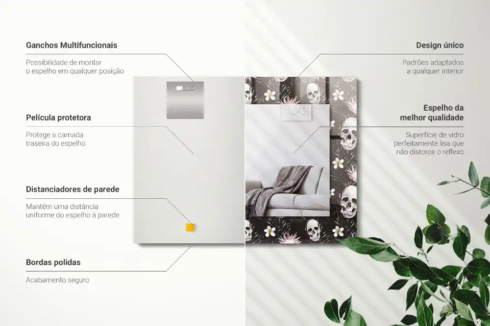 Dekorativ spegel med tryck Döskallar och blommor