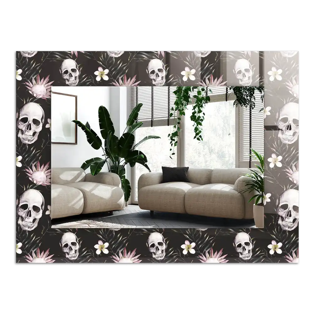 Dekorativ spegel med tryck Döskallar och blommor