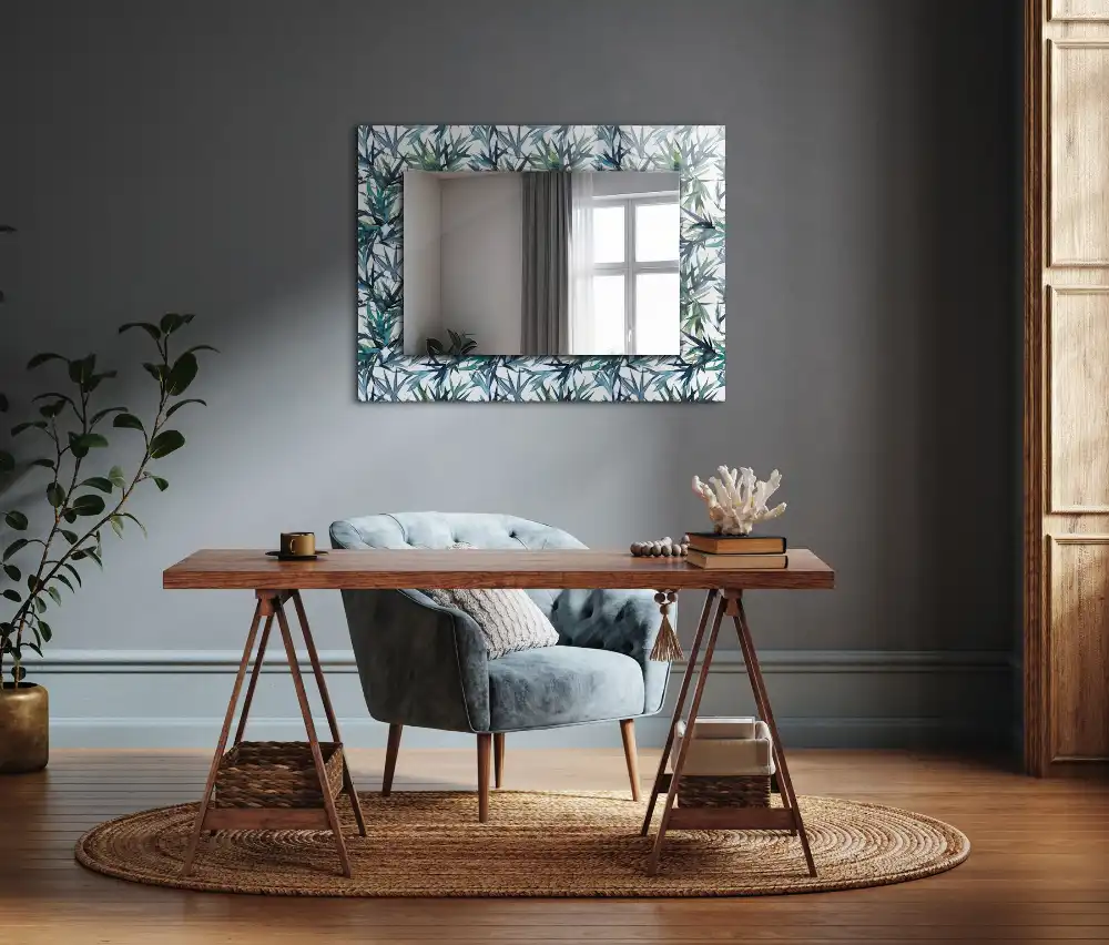 Rektangulär spegel med tryck Akvarell bambu blad