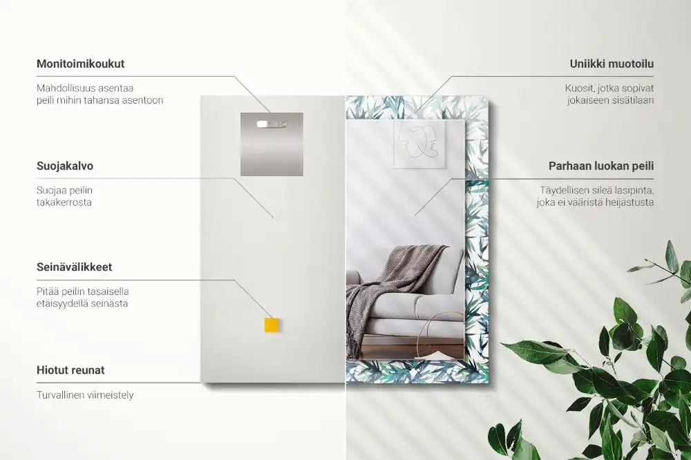 Rektangulär spegel med tryck Akvarell bambu blad