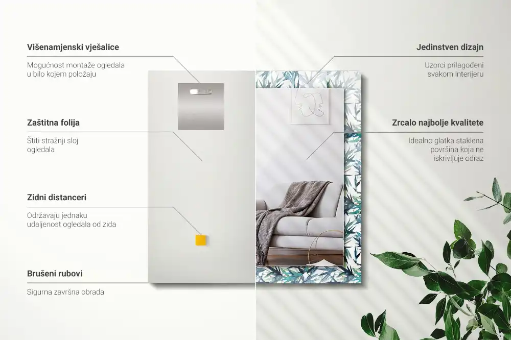 Rektangulär spegel med tryck Akvarell bambu blad