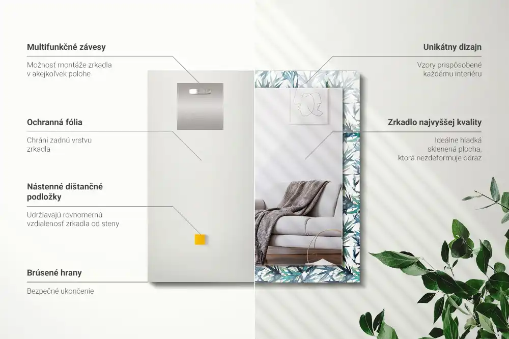 Rektangulär spegel med tryck Akvarell bambu blad