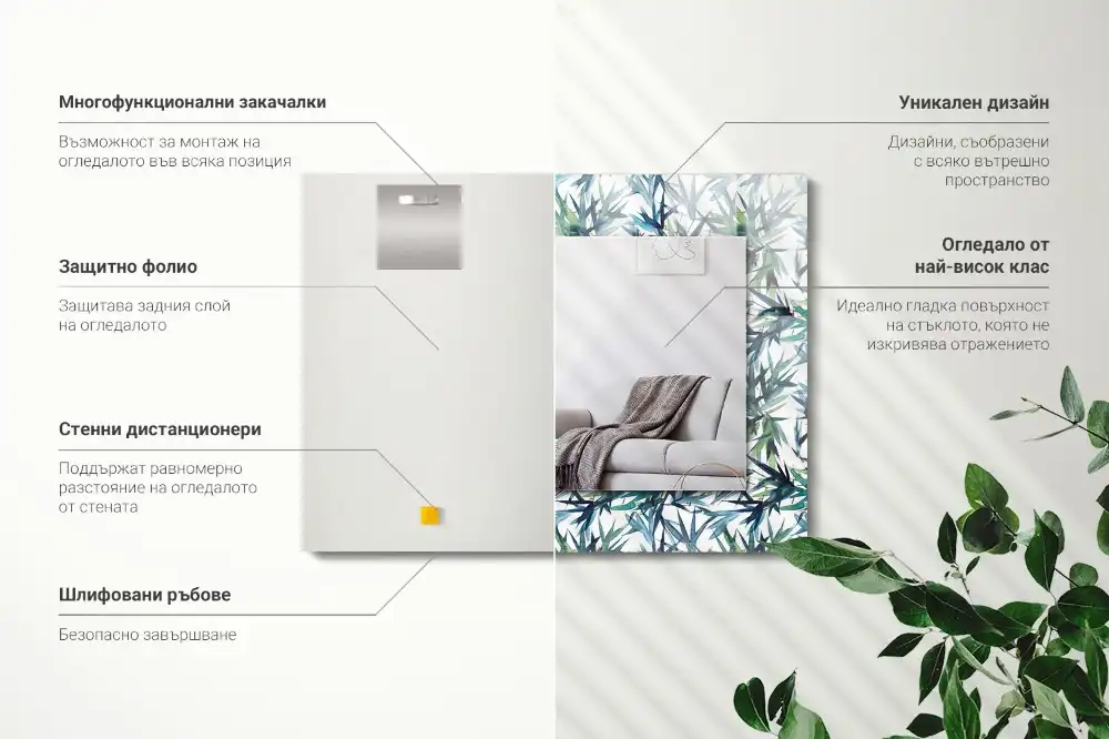 Rektangulär spegel med tryck Akvarell bambu blad