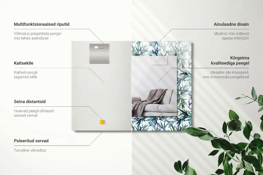 Rektangulär spegel med tryck Akvarell bambu blad