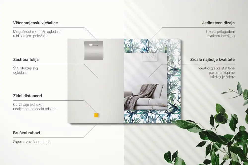 Rektangulär spegel med tryck Akvarell bambu blad