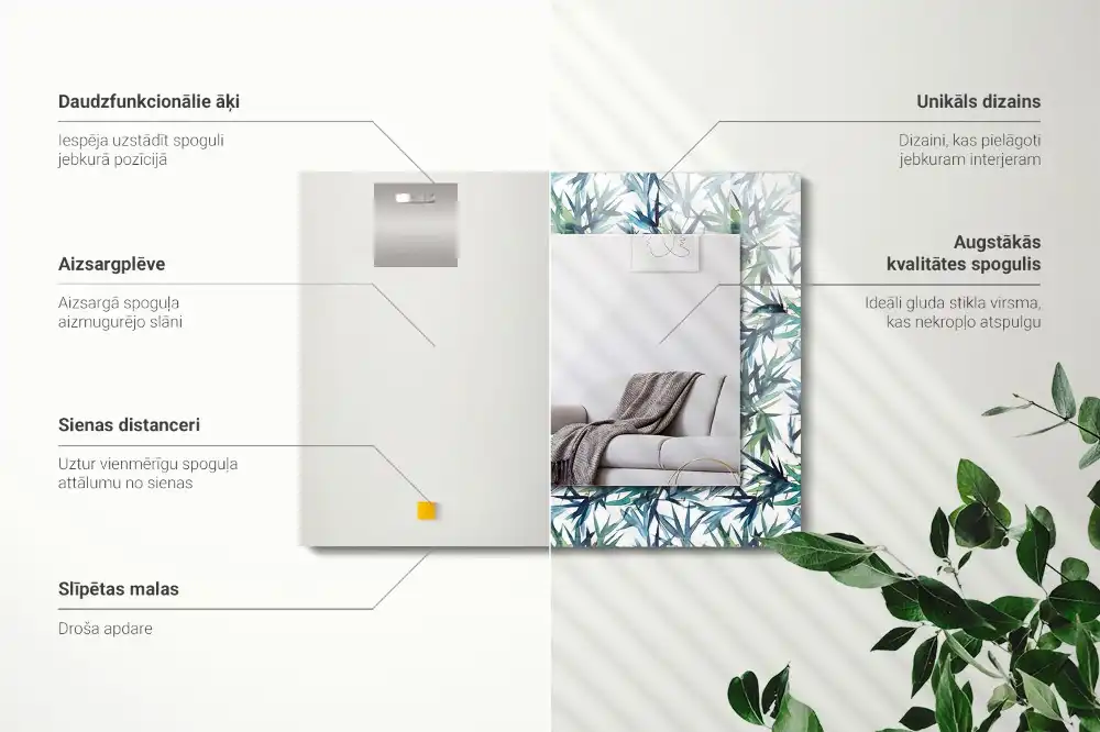 Rektangulär spegel med tryck Akvarell bambu blad
