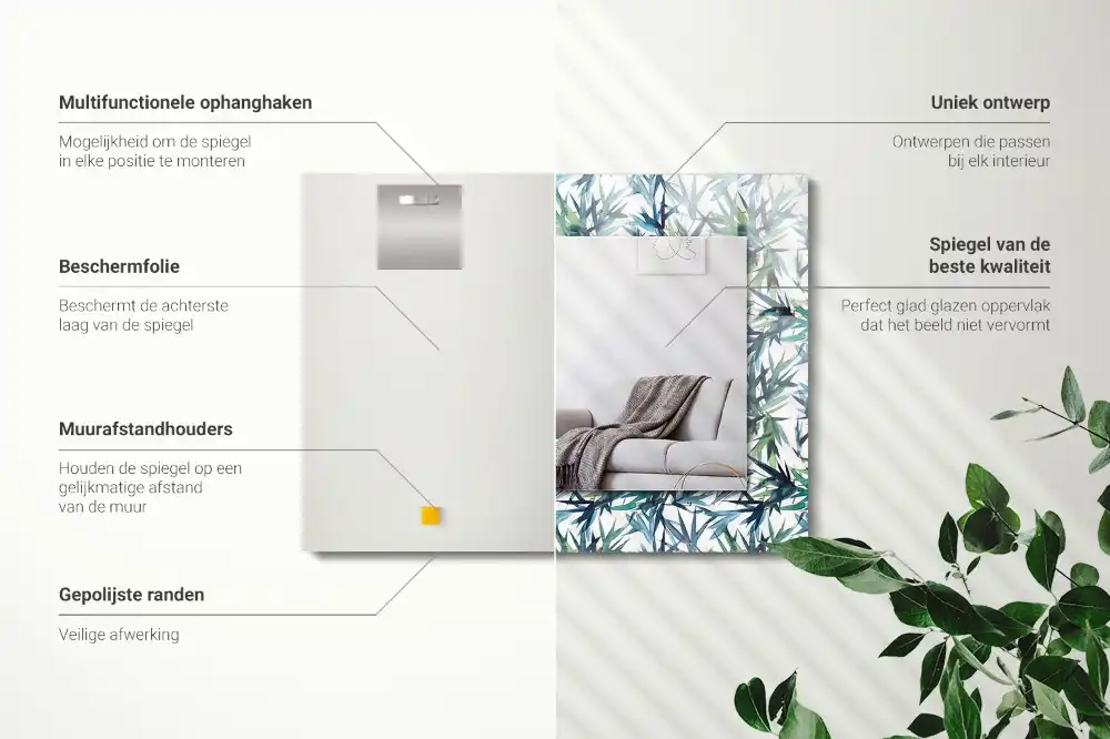 Rektangulär spegel med tryck Akvarell bambu blad