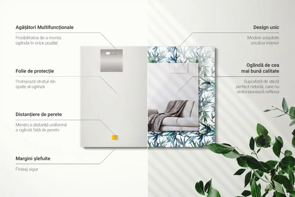 Rektangulär spegel med tryck Akvarell bambu blad