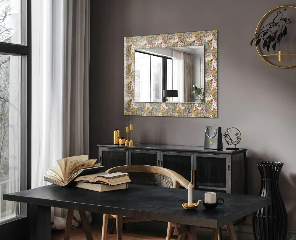 Rektangulär spegel med tryck Färgglada fjärilsblommor