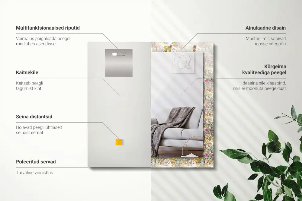 Rektangulär spegel med tryck Färgglada fjärilsblommor