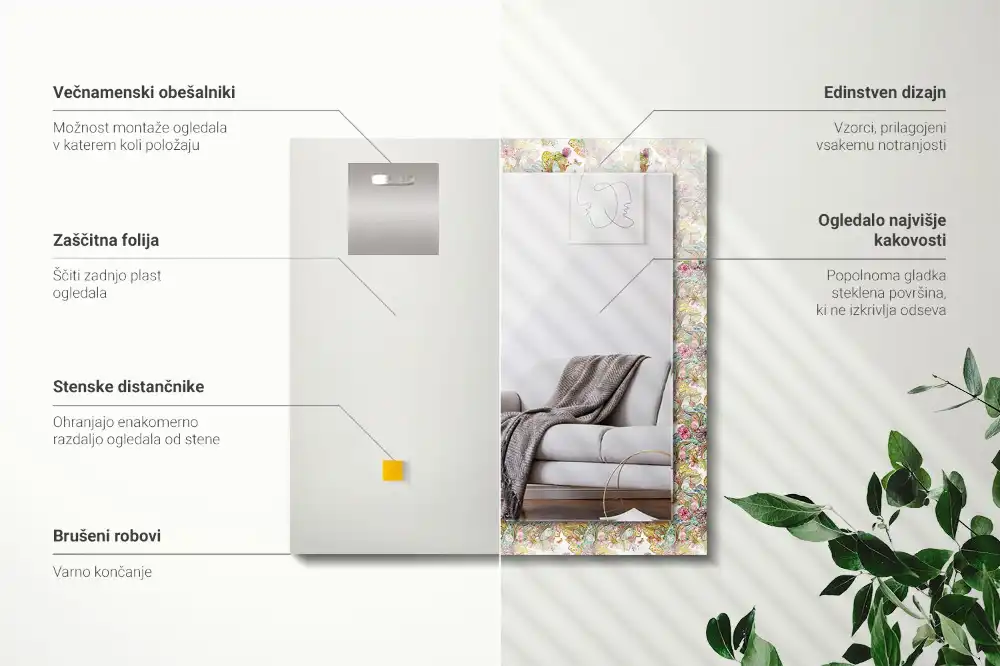 Rektangulär spegel med tryck Färgglada fjärilsblommor