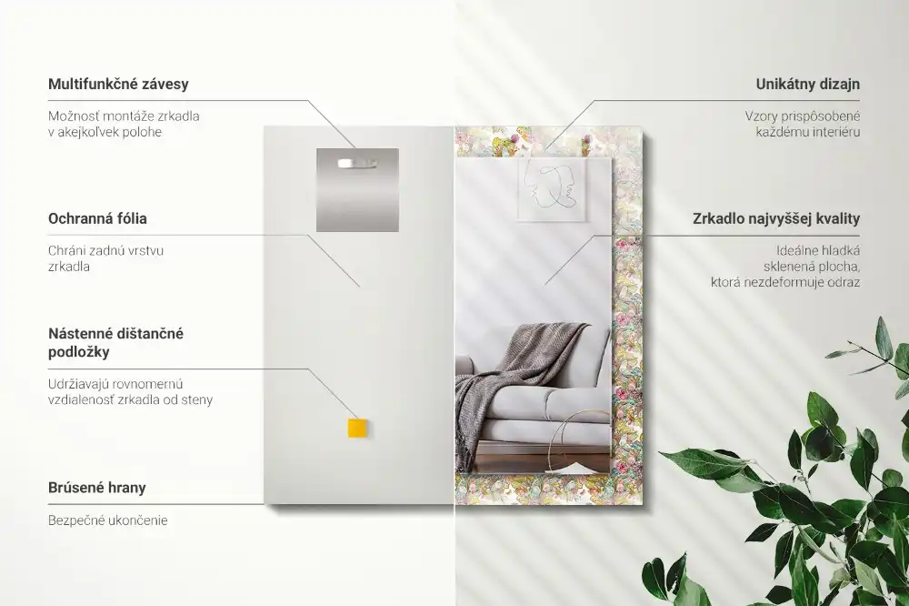 Rektangulär spegel med tryck Färgglada fjärilsblommor