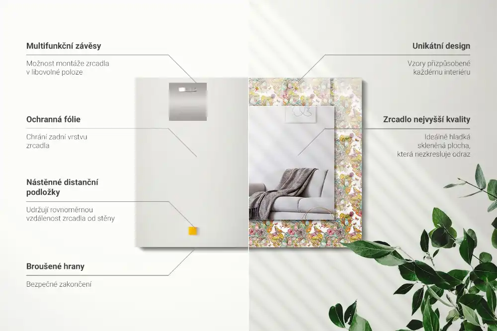 Rektangulär spegel med tryck Färgglada fjärilsblommor