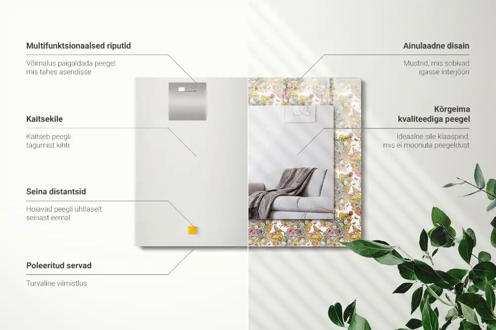 Rektangulär spegel med tryck Färgglada fjärilsblommor