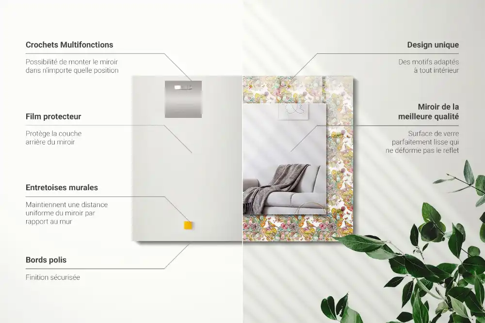 Rektangulär spegel med tryck Färgglada fjärilsblommor