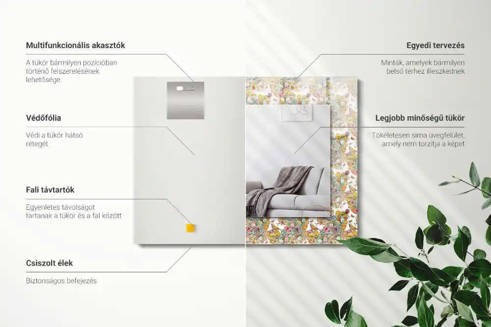 Rektangulär spegel med tryck Färgglada fjärilsblommor