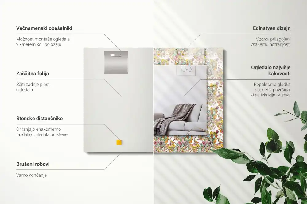 Rektangulär spegel med tryck Färgglada fjärilsblommor