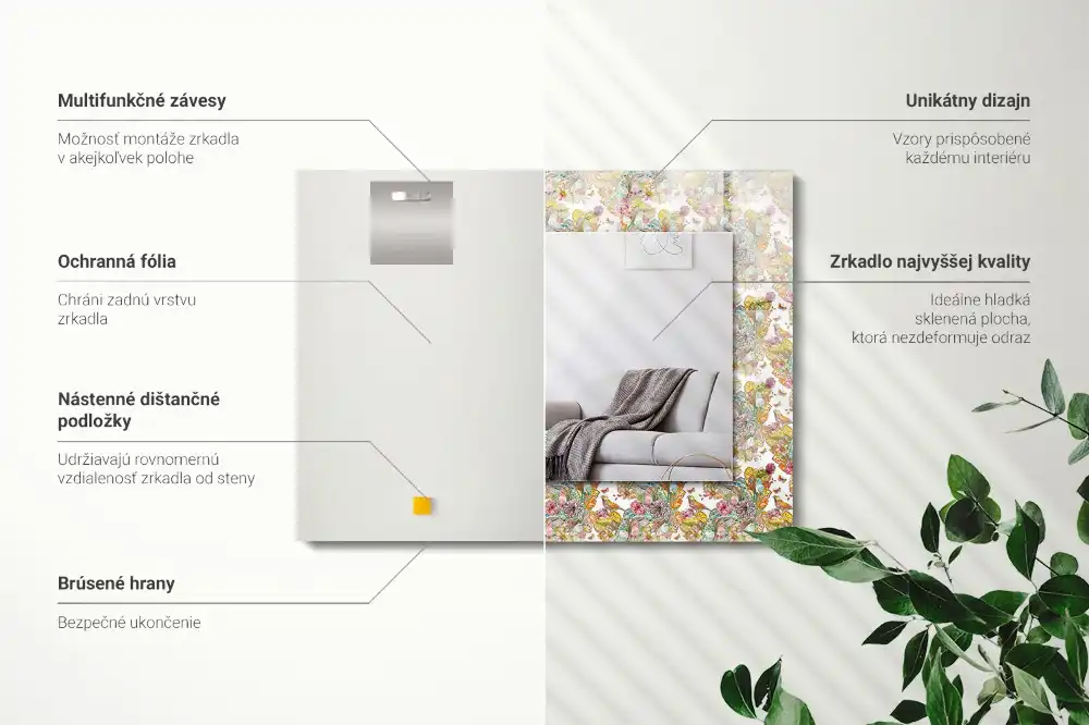 Rektangulär spegel med tryck Färgglada fjärilsblommor