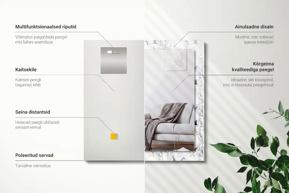 Rektangulär spegel med tryck Tranor och bambu