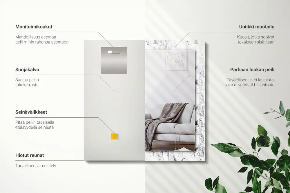 Rektangulär spegel med tryck Tranor och bambu